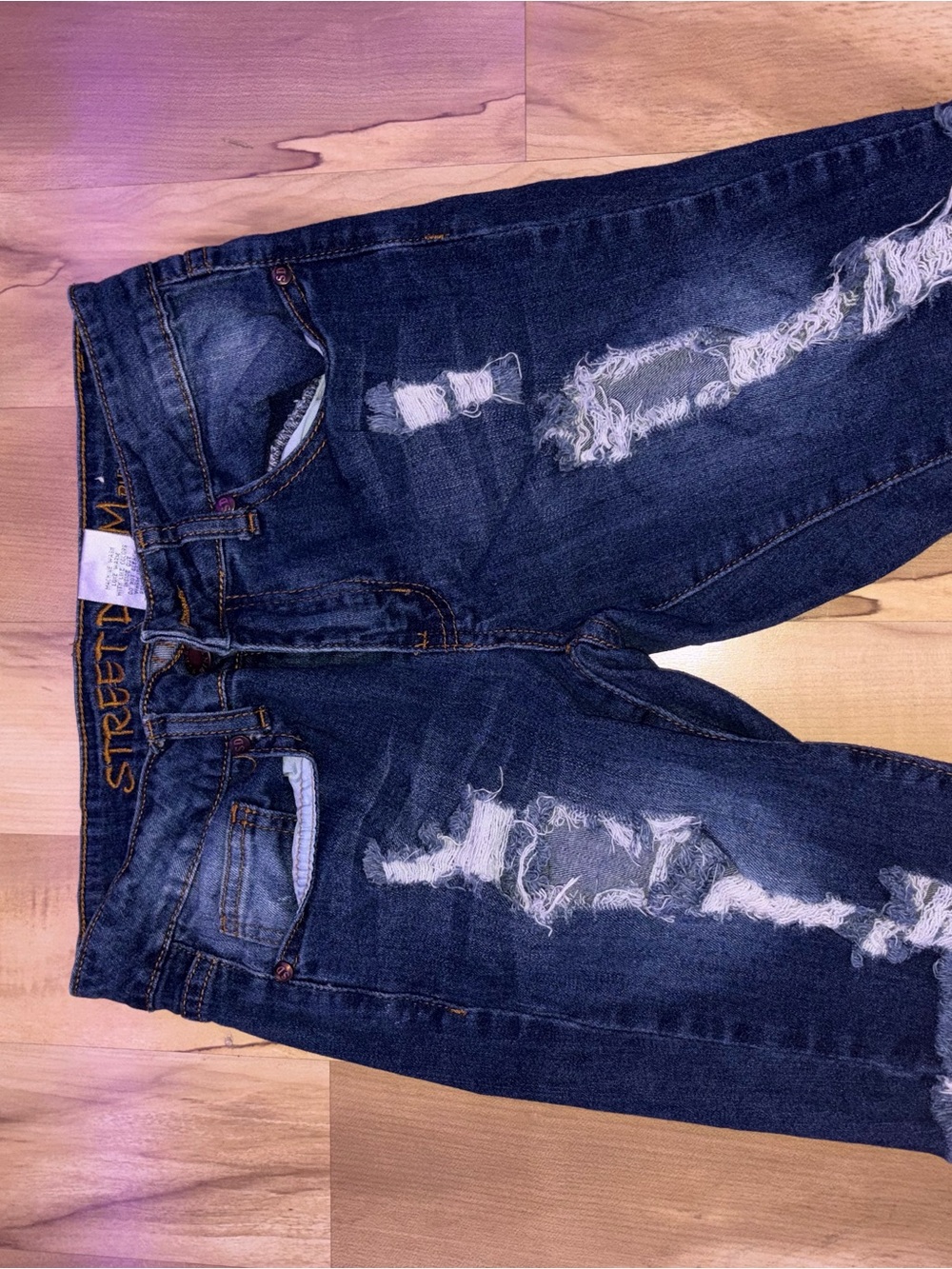 Street Demin Distressed Dark Blue Women's Jean Shorts